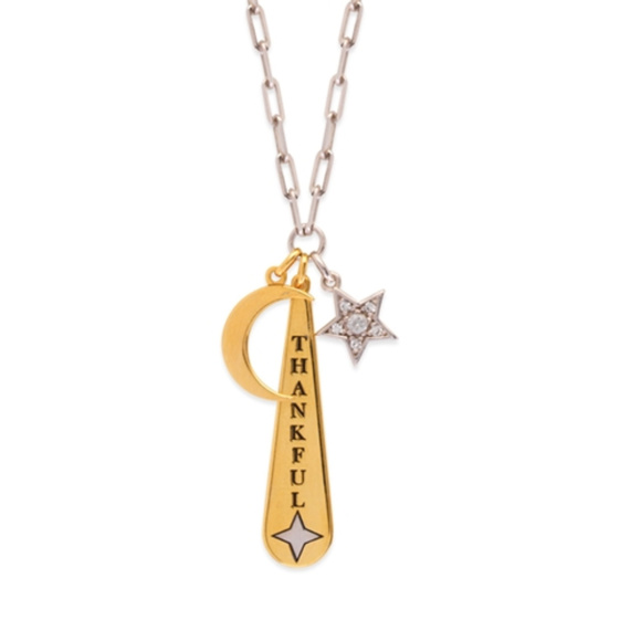 Sterling Silver Star Half Moon Thankful Necklace